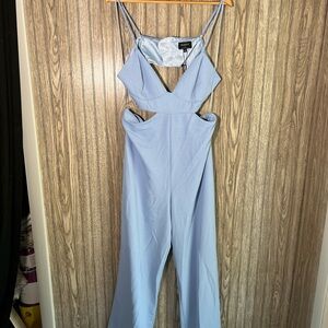 NWT Plus Size Bardot Pastel Baby Blue Sleeveless Cut Out Straight Leg Jumpsuit
